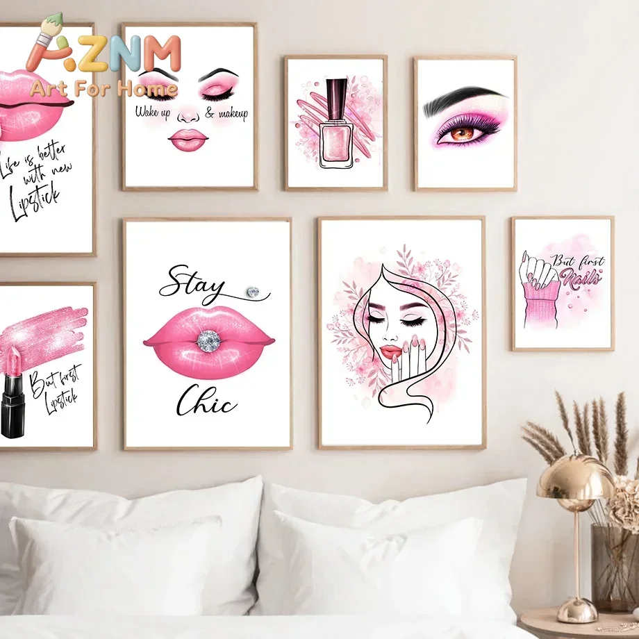 Nail Art Pink - AZNM, cuadro decorativo sin marco para