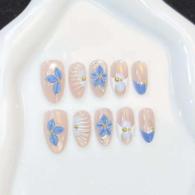 Nail Art Pink - 10 Uds. Uñas Postizas Florales Rosas,